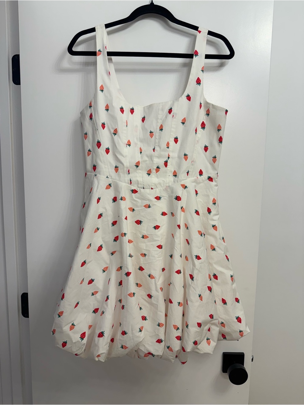 LN WAYF dress Strawberries Large L Mini Bubble Corset Boning White Waisted Strap